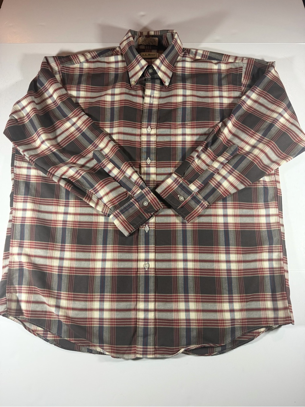 L.L. Bean Men's Plaid Button-Down Shirt - Brown, Cream, Red